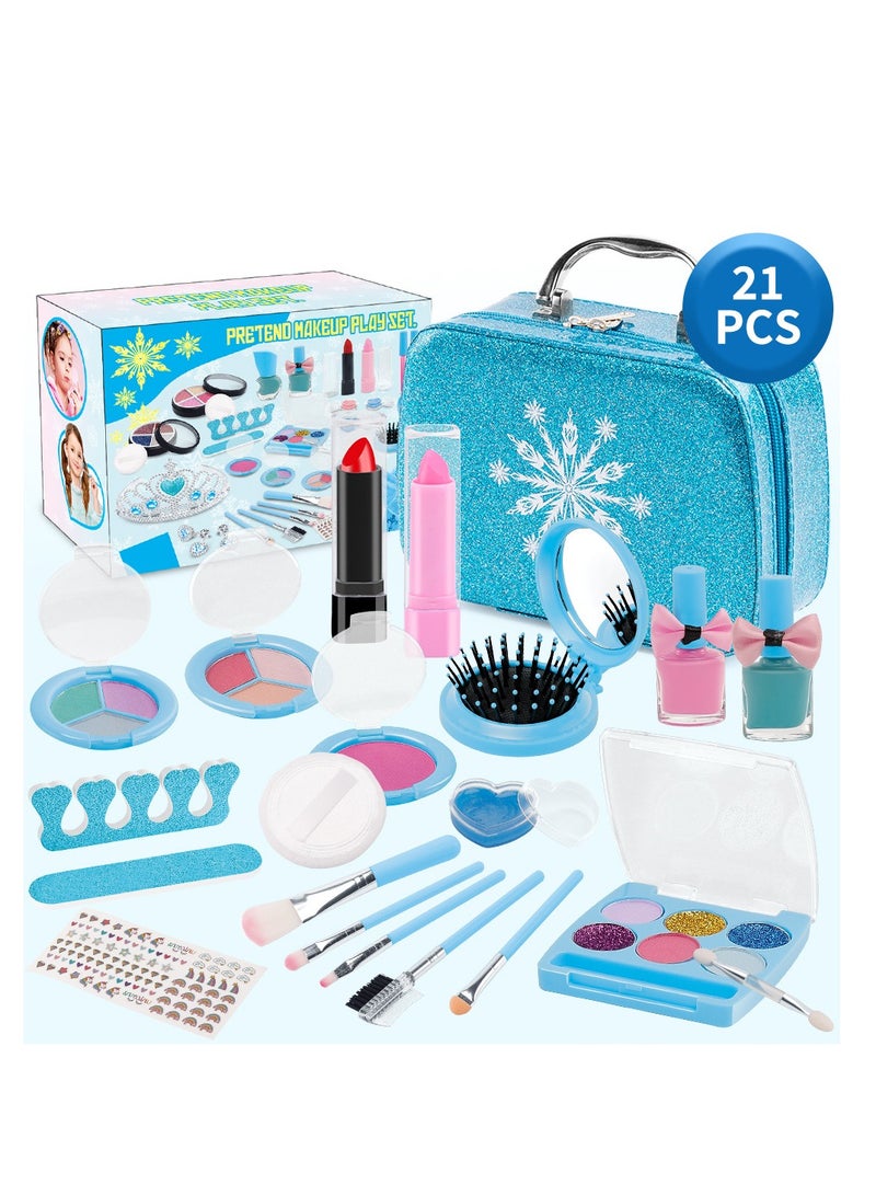 ميكسد مجموعة مكياج الأطفال للبنات ، مجموعة مكياج للأطفال قابلة للغسل مع صندوق مجوهرات تاج الأميرة ، مجموعة مكياج غير سامة ، مكياج لعب للأطفال الصغار هدايا للبنات - Image 1