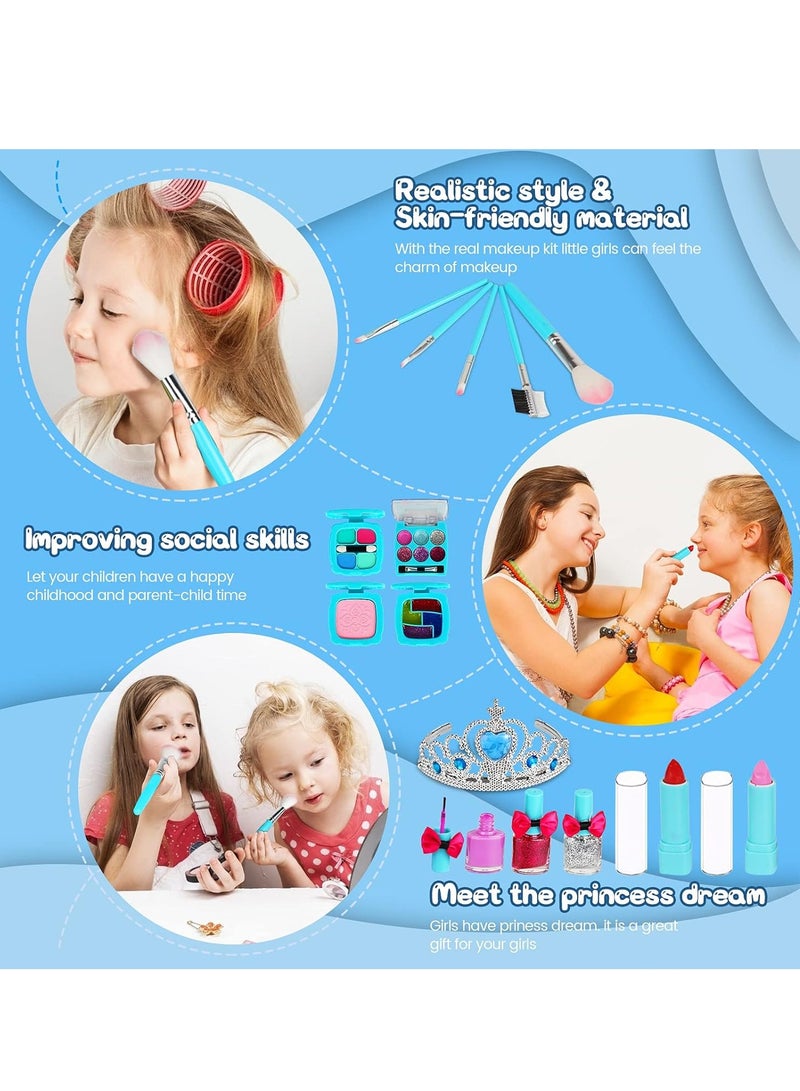 ميكسد مجموعة مكياج الأطفال للبنات ، مجموعة مكياج للأطفال قابلة للغسل مع صندوق مجوهرات تاج الأميرة ، مجموعة مكياج غير سامة ، مكياج لعب للأطفال الصغار هدايا للبنات - Image 2
