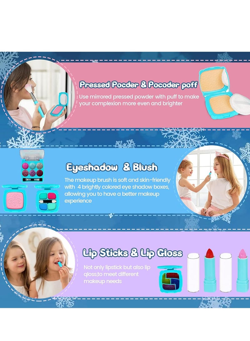 ميكسد مجموعة مكياج الأطفال للبنات ، مجموعة مكياج للأطفال قابلة للغسل مع صندوق مجوهرات تاج الأميرة ، مجموعة مكياج غير سامة ، مكياج لعب للأطفال الصغار هدايا للبنات - Image 3