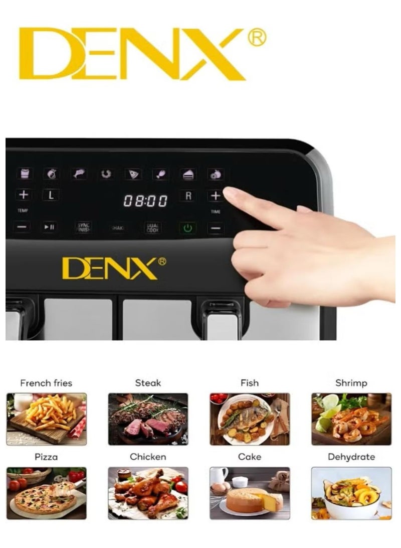 دينكس مقلاة هوائية مزدوجة - قلاية هوائية مزدوجة متعددة الاستخدامات من الفولاذ المقاوم للصدأ، سعة 4 لتر + 4 لتر، منطقتا طهي مستقلتان، لوحة تحكم تعمل باللمس، تحكم ذكي في درجة الحرارة، مقلاة كهربائية أوتوماتيكية للشواء والخبز والتحميص - Image 4