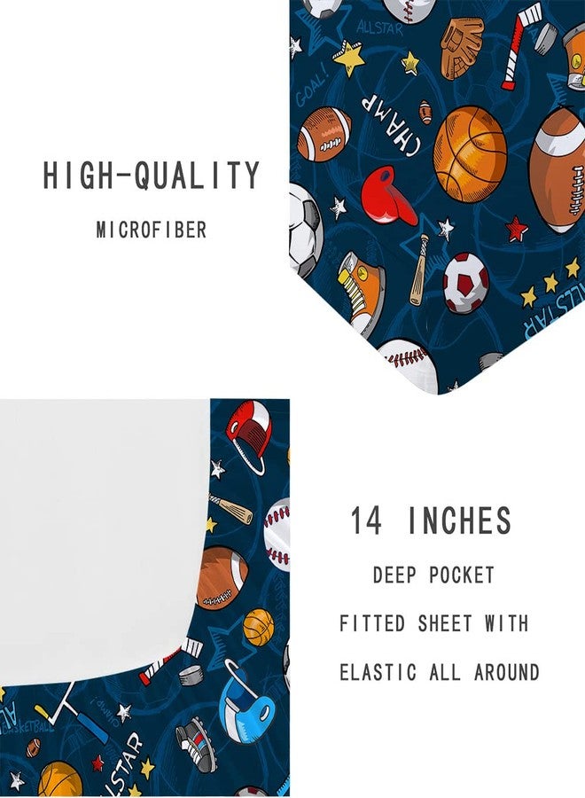 Gusuhome Boys Sports Fitted Sheet Twin Size 3D Soccer Basketball Baseball Football Bedding for Kids Teens Bedroom Comfy Deep Pocket Bed Sheet Set Decorative for Sports Fans Blue - Image 5