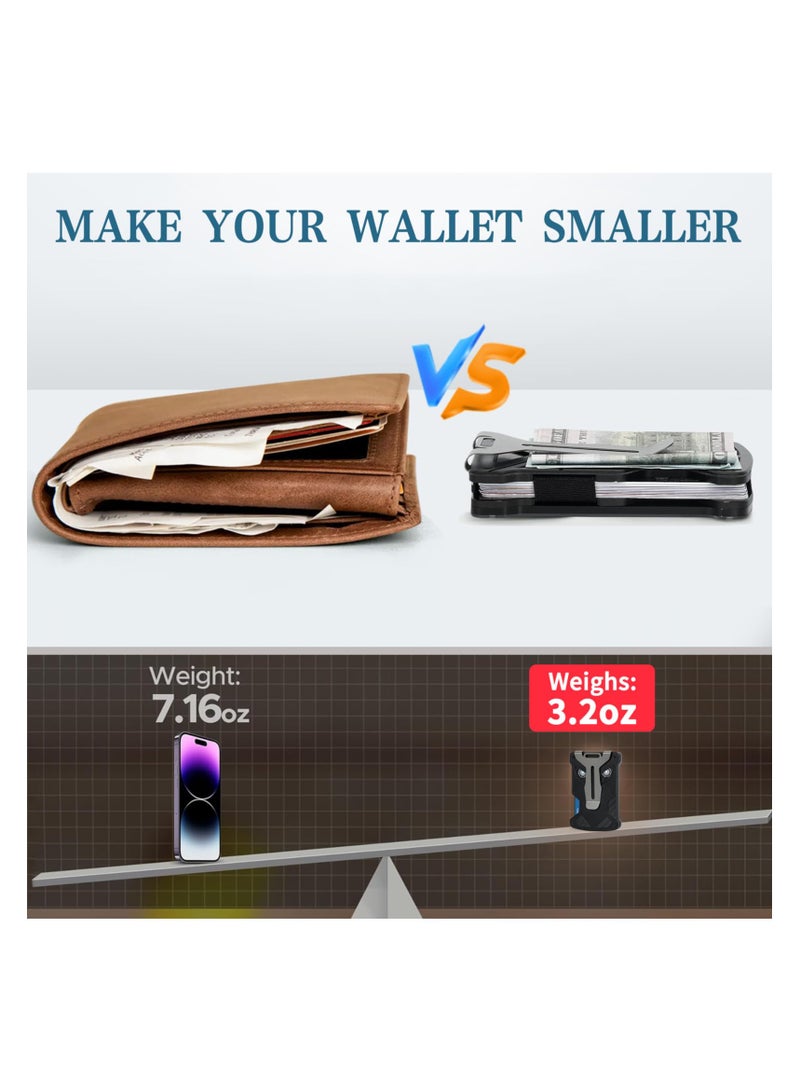 SYOSI Minimalist Wallet for Men, RFID Blocking Front Pocket Wallet with Clear ID Card Holder, Slim Aluminum Credit Card Case With Money Clip, Holds up 12 Cards, Carbon Fiber Metal Wallet Men  - Image 4