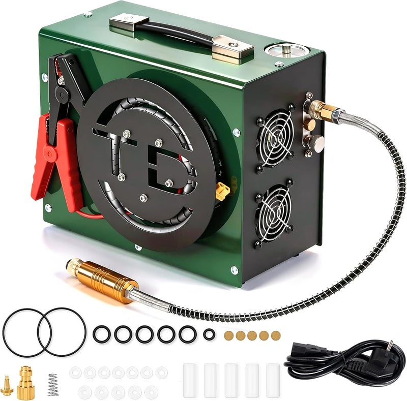 TUDIVING 4500 psi Air Compressor, 12V DC/220V AC, Auto Shut Off, Oil-Free & Waterless, Fast Inflation, HPA Submersible Compressor Pump Filling Station for Diving, PCP and - Image 1