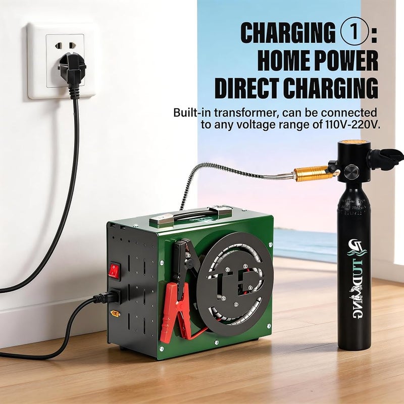 TUDIVING 4500 psi Air Compressor, 12V DC/220V AC, Auto Shut Off, Oil-Free & Waterless, Fast Inflation, HPA Submersible Compressor Pump Filling Station for Diving, PCP and - Image 4