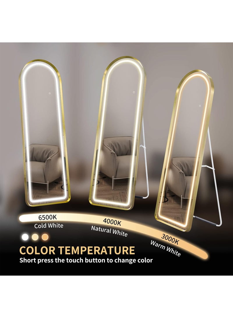 تايمي مرآة كبيرة بتصميم انيق 160x50سم مع اضاءه امامية - مرآة كاملة الطول باطار معدني ذهبي واستاند خلفي - تصميمها الرائع يناسب غرفة المعيشة وغرف اللبس وغرف النوم - Image 3