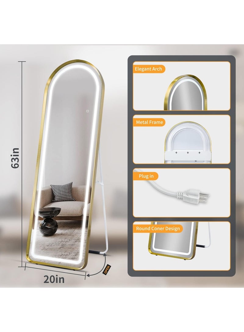 تايمي مرآة كبيرة بتصميم انيق 160x50سم مع اضاءه امامية - مرآة كاملة الطول باطار معدني ذهبي واستاند خلفي - تصميمها الرائع يناسب غرفة المعيشة وغرف اللبس وغرف النوم - Image 5