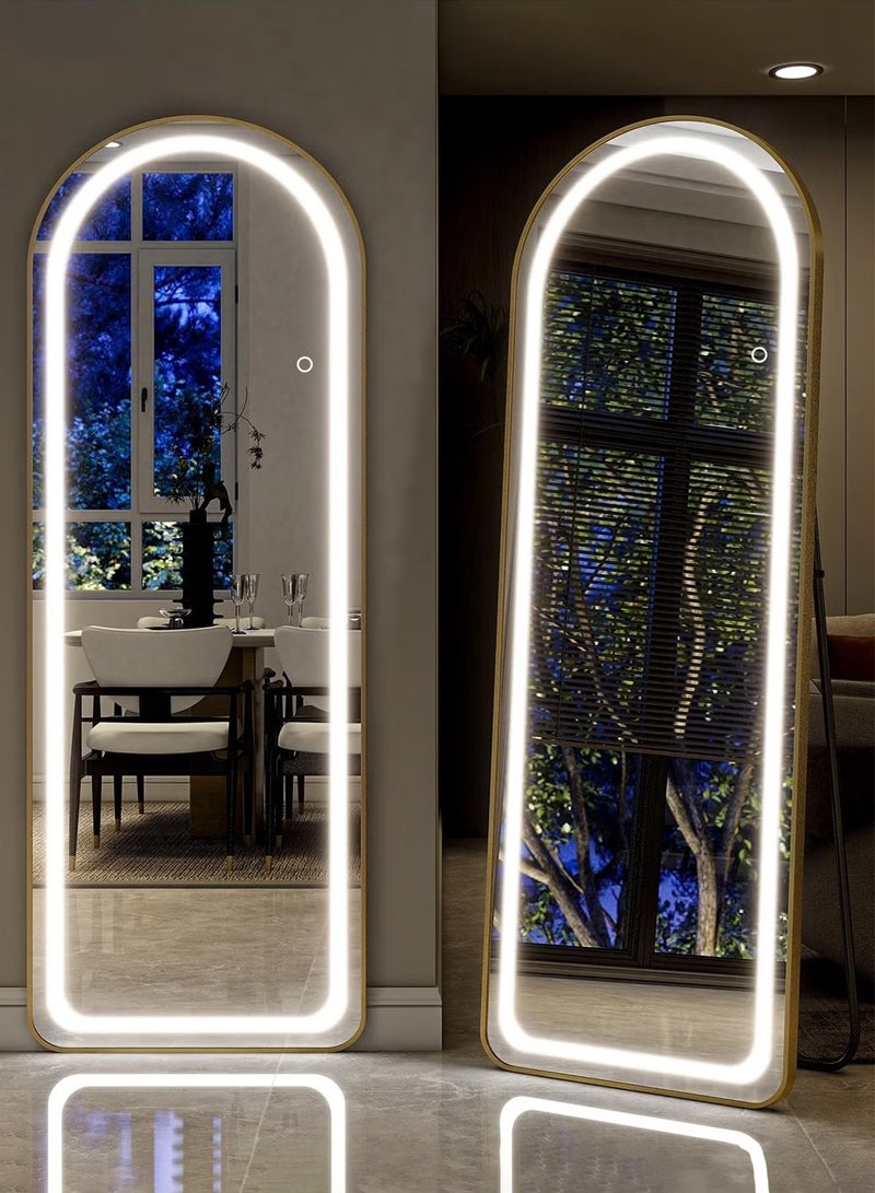 تايمي مرآة كبيرة بتصميم انيق 160x50سم مع اضاءه امامية - مرآة كاملة الطول باطار معدني ذهبي واستاند خلفي - تصميمها الرائع يناسب غرفة المعيشة وغرف اللبس وغرف النوم - Image 2
