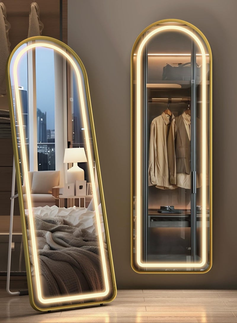 تايمي مرآة كبيرة بتصميم انيق 160x50سم مع اضاءه امامية - مرآة كاملة الطول باطار معدني ذهبي واستاند خلفي - تصميمها الرائع يناسب غرفة المعيشة وغرف اللبس وغرف النوم - Image 1