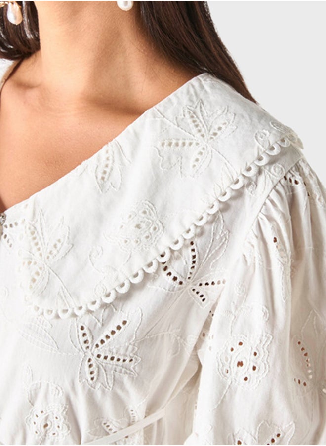 Iconic Embroidered Tie Detailed Top  - Image 3
