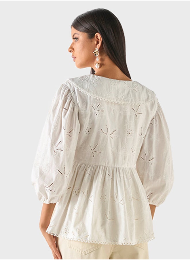 Iconic Embroidered Tie Detailed Top  - Image 2