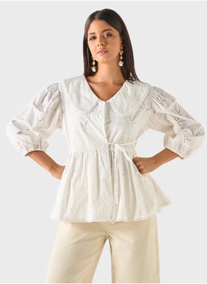 Iconic Embroidered Tie Detailed Top  - Image 1