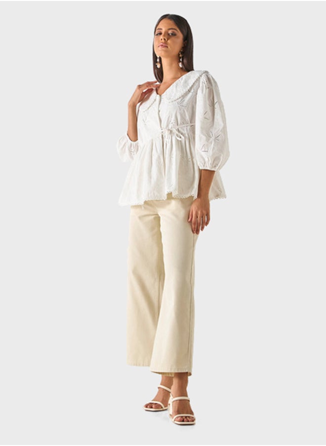 Iconic Embroidered Tie Detailed Top  - Image 4