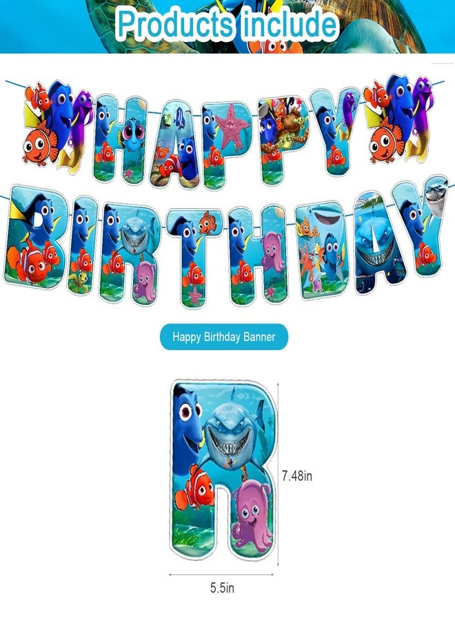PINUO Finding Nemo Birthday Decorations,Finding Nemo Themed Party Decorations,Finding Dory Party Favors Supplies Gifts Room Decor,Banner Balloons Cake Cupcake Toppers - Image 2