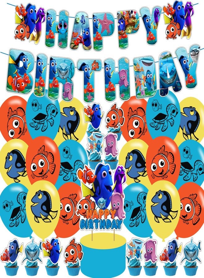 PINUO Finding Nemo Birthday Decorations,Finding Nemo Themed Party Decorations,Finding Dory Party Favors Supplies Gifts Room Decor,Banner Balloons Cake Cupcake Toppers - Image 1