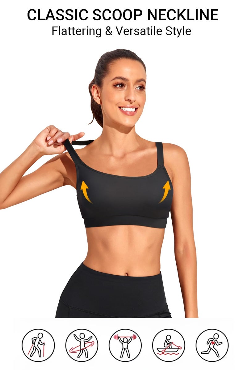 Tempt Me Women Black Sports Bra Bikini Tops Scoop Neck Bathing Suits Top Padded Swim Crop Tops Only L - Image 4