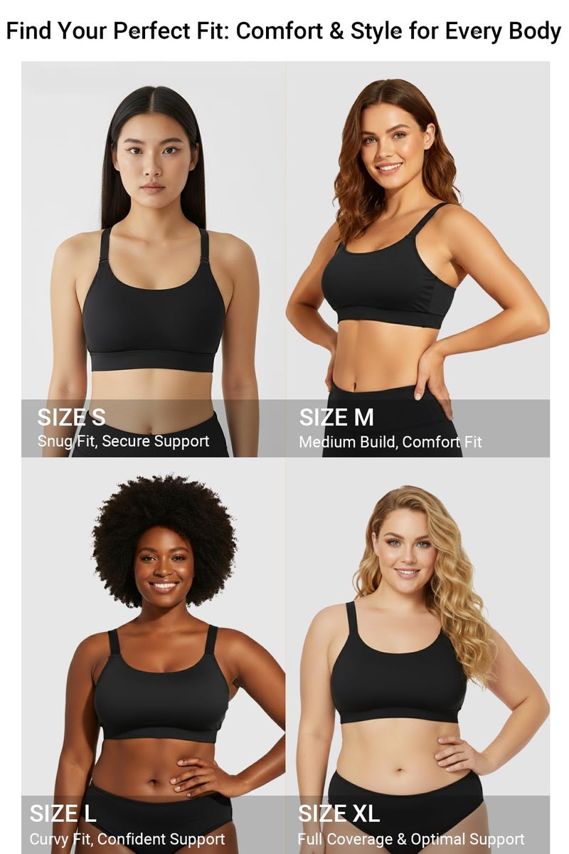 Tempt Me Women Black Sports Bra Bikini Tops Scoop Neck Bathing Suits Top Padded Swim Crop Tops Only L - Image 5