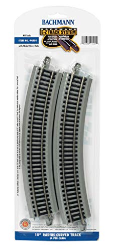 Bachmann Trains SnapFit EZ TRACK 18 RADIUS CURVED TRACK 4card NICKEL SILVER Rail With Gray Roadbed HO Scale Grey - Image 1