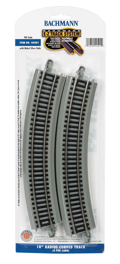 Bachmann Trains SnapFit EZ TRACK 18 RADIUS CURVED TRACK 4card NICKEL SILVER Rail With Gray Roadbed HO Scale Grey - Image 2
