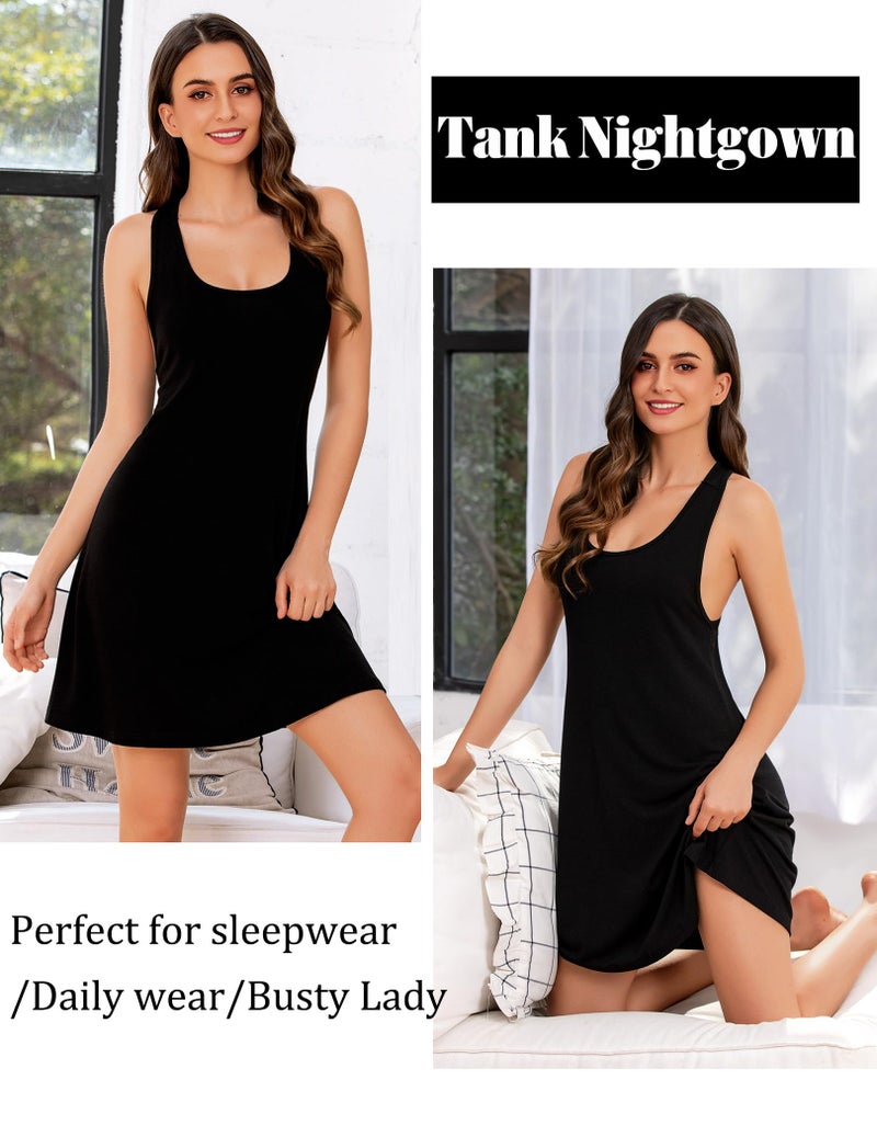 Avidlove Sleepwear for Women Tank Nightgown Chemise Racerback Sleeveless Sleep Dress Black - Image 3