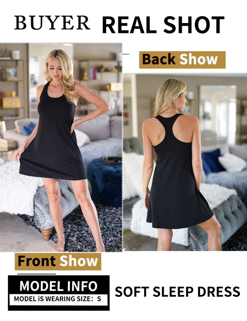 Avidlove Sleepwear for Women Tank Nightgown Chemise Racerback Sleeveless Sleep Dress Black - Image 5