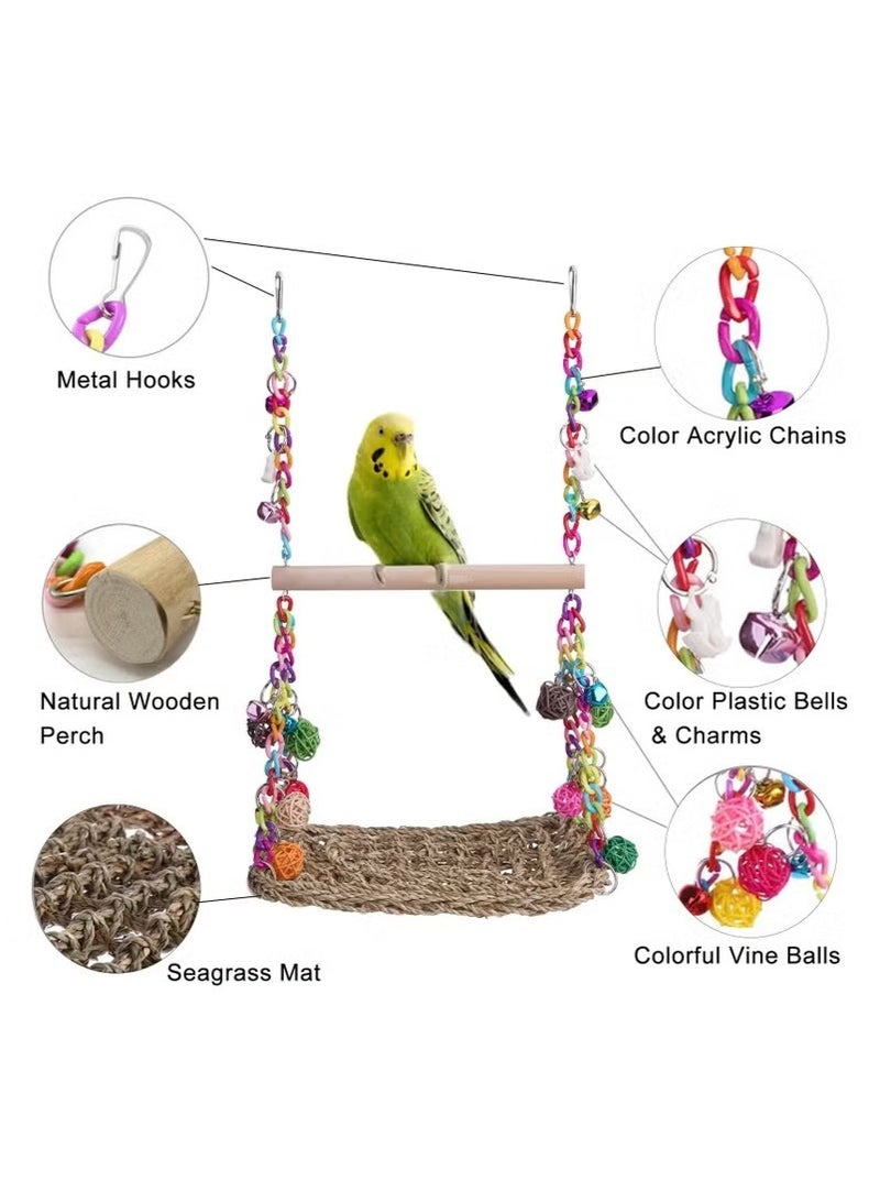ألعاب تأرجح الطيور مع عارضة خشبية، منصة للطيور مصنوعة من حشائش البحر، مزلاج للطيور لتسلق وتعليق، منصة للطيور، لعبة مضغ. - Image 4