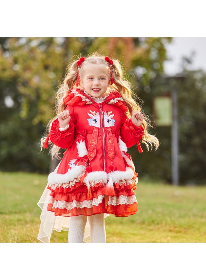 Original Design Dragon Annual Wear Girls' High Quality Coat Children's 90 White Duck Down Mid-length Lightweight Down Jacket
