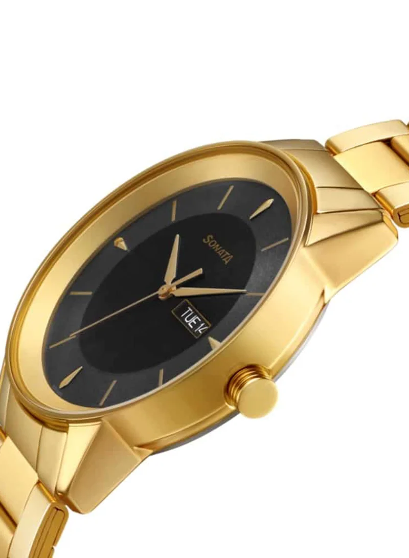 Sonata Men's Analog Round Shape Stainless Steel Wrist Watch 7133YM02 - 47 Mm