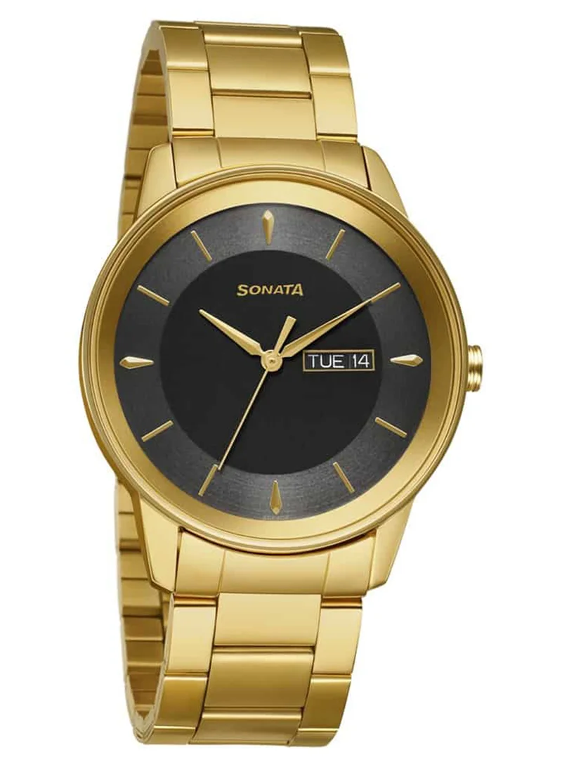 Sonata Men's Analog Round Shape Stainless Steel Wrist Watch 7133YM02 - 47 Mm