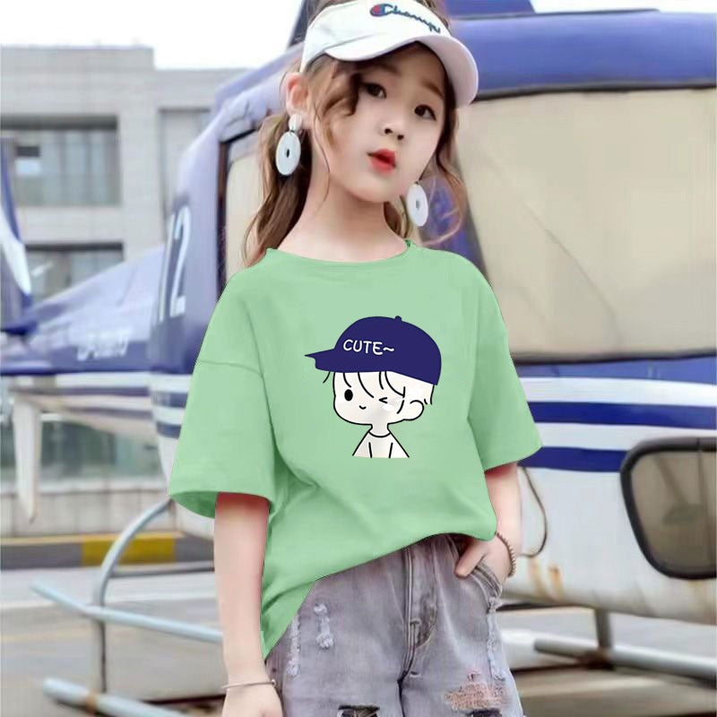 2141# Children'S Short-Sleeved Cotton T-Shirt Summer Girls' Middle-Old Children'S Little Girl'S Casual Half-Sleeved Shirt Summer Top Trendy - Image 1