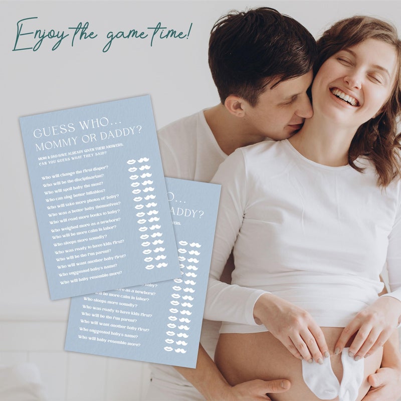 Tabyon Minimalism Baby Shower Game Kits - Guess Who Mommy Or Daddy - Mist Blue - 30 Fill in Style Game Cards Each Set, Gender Reveal, Baby Announcement, Party Favor & Decor - B03 - Image 4