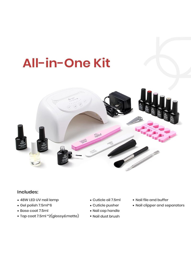 beetles Gel Polish Beetles Gel Nail Polish Kit with U V Light Starter Kit, Black Red White Pink Shimmer Gel Polish Set, Base Gel Top Coat Glitter Gel Nail Kits Home DIY Manicure Light Gel Nail Polish Gifts for Mom  - Image 2