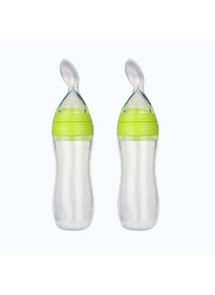 Safe-O-Kid 2 Easy Squeezy Silicone Food Feeder Feeder Spoon (Soft Tip) Bottle Green 90Ml Pack Of 2  - Image 2