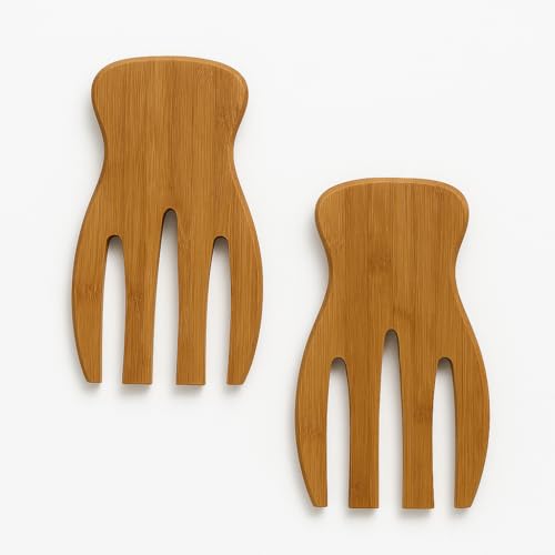 JB Home Collection 4564, Natural Bamboo Salad Hands – Set of 2 Wooden Salad Servers with Thumb Grip, Eco-Friendly Utensils for Tossing and Serving, Lightweight and Durable, 7” Long - Image 5
