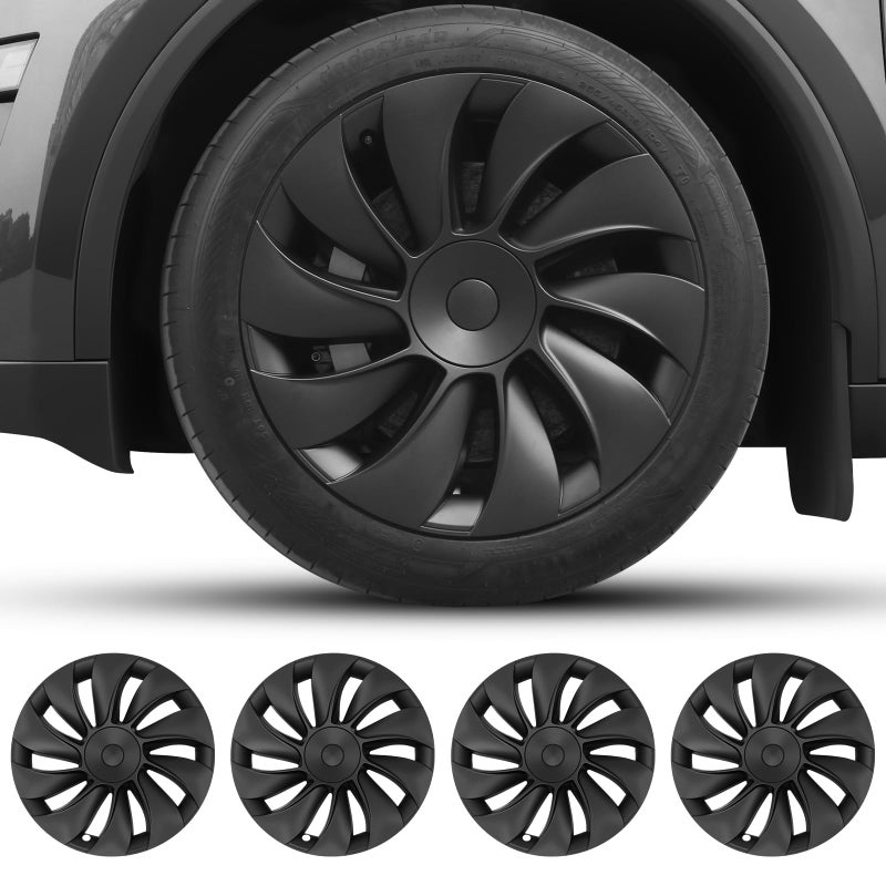 Abystar Matte Black 19 Inch Hubcaps for 2026 Tesla Model Y Juniper, Full Coverage Wheel Covers, Snap-On Rim Protectors, Durable ABS Replacement for Tesla 19â€ Stock Wheels, Anti-Scratch & Secure Fit - Image 1