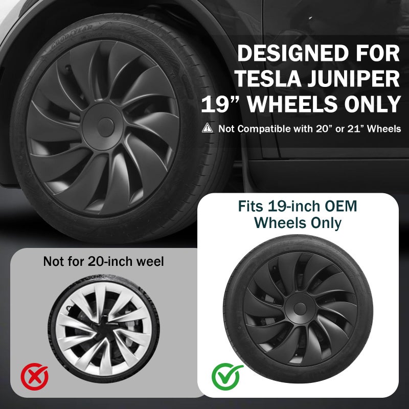 Abystar Matte Black 19 Inch Hubcaps for 2026 Tesla Model Y Juniper, Full Coverage Wheel Covers, Snap-On Rim Protectors, Durable ABS Replacement for Tesla 19â€ Stock Wheels, Anti-Scratch & Secure Fit - Image 2