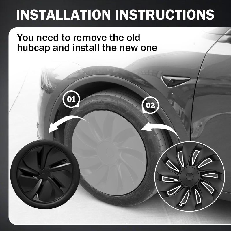 Abystar Matte Black 19 Inch Hubcaps for 2026 Tesla Model Y Juniper, Full Coverage Wheel Covers, Snap-On Rim Protectors, Durable ABS Replacement for Tesla 19â€ Stock Wheels, Anti-Scratch & Secure Fit - Image 3