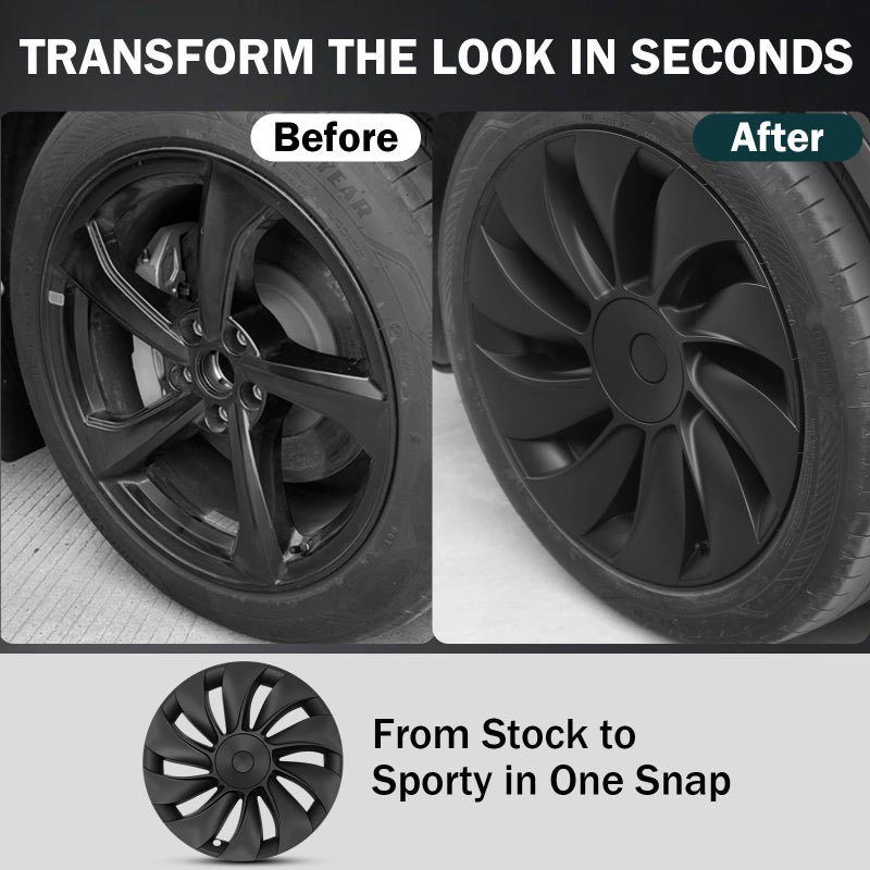 Abystar Matte Black 19 Inch Hubcaps for 2026 Tesla Model Y Juniper, Full Coverage Wheel Covers, Snap-On Rim Protectors, Durable ABS Replacement for Tesla 19â€ Stock Wheels, Anti-Scratch & Secure Fit - Image 4