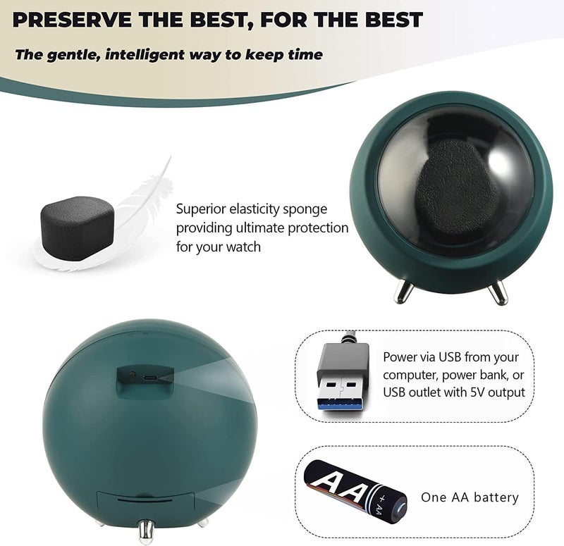 JOLYMIT صندوق لف الساعات الأوتوماتيكي بزاوية 360 درجة، حامل عرض الساعات للمتاجر، صندوق ذكي دوار للرجال (1 قطعة/أخضر) - Image 4