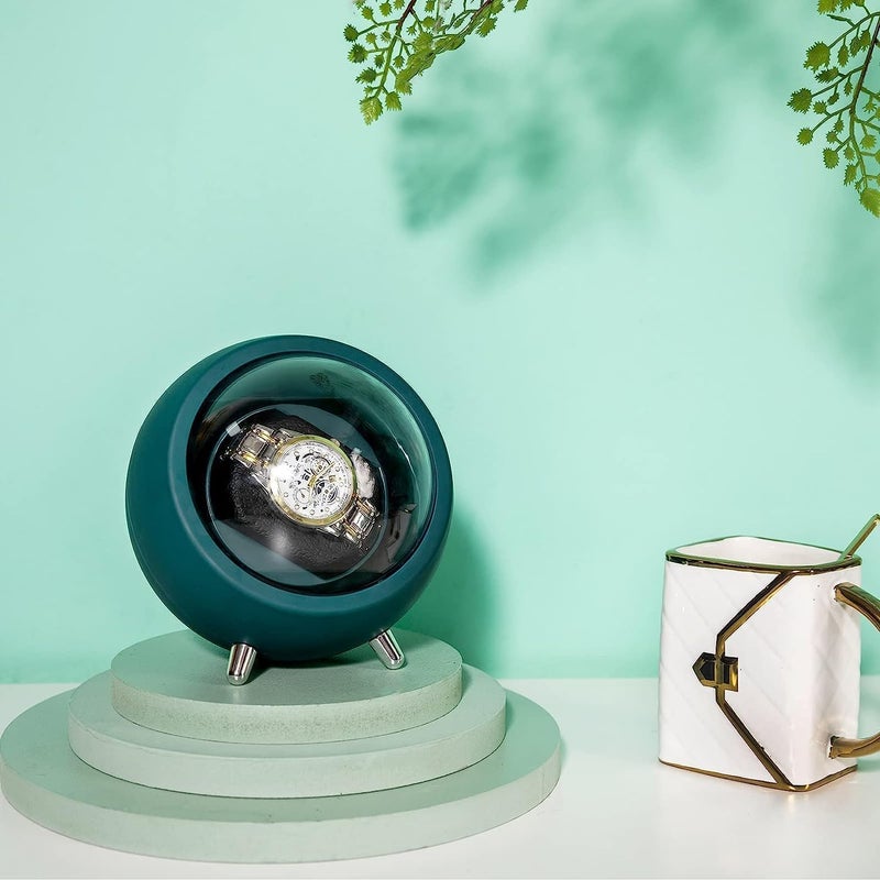JOLYMIT صندوق لف الساعات الأوتوماتيكي بزاوية 360 درجة، حامل عرض الساعات للمتاجر، صندوق ذكي دوار للرجال (1 قطعة/أخضر) - Image 2