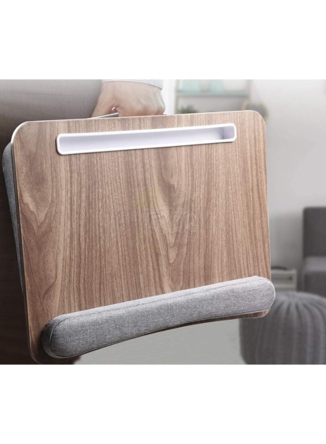 مكتب الكمبيوتر المحمول مع وسادة، 17 "x 13" سم، تصميم حبوب خشبية، وسادة معصم رمادية، حامل الهاتف والأجهزة اللوحية - Image 5