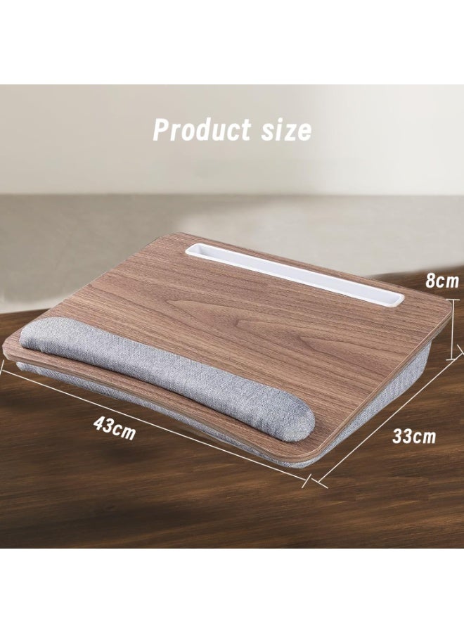 مكتب الكمبيوتر المحمول مع وسادة، 17 "x 13" سم، تصميم حبوب خشبية، وسادة معصم رمادية، حامل الهاتف والأجهزة اللوحية - Image 2