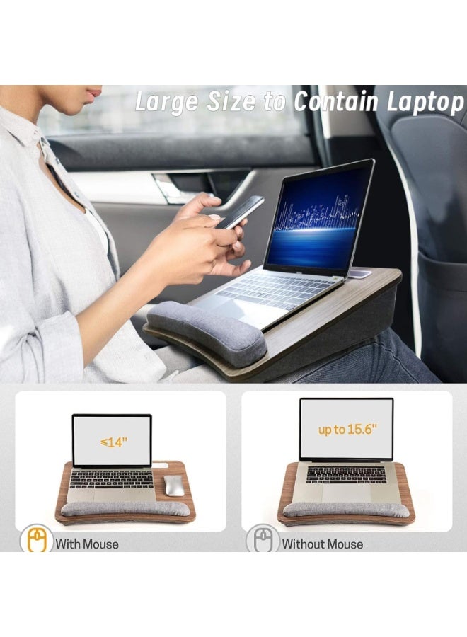 مكتب الكمبيوتر المحمول مع وسادة، 17 "x 13" سم، تصميم حبوب خشبية، وسادة معصم رمادية، حامل الهاتف والأجهزة اللوحية - Image 4
