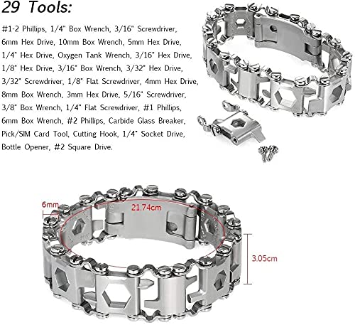 Lemasa Multitool Bracelet 29 in 1, 22cm Stainless Steel, Multi Tool Bracelet for Men Outdoor Travel Watch Strap, Multifunctional Wristbands, Portable Wearable Multitool Trend Bracelet with A Pry Tool - Image 5