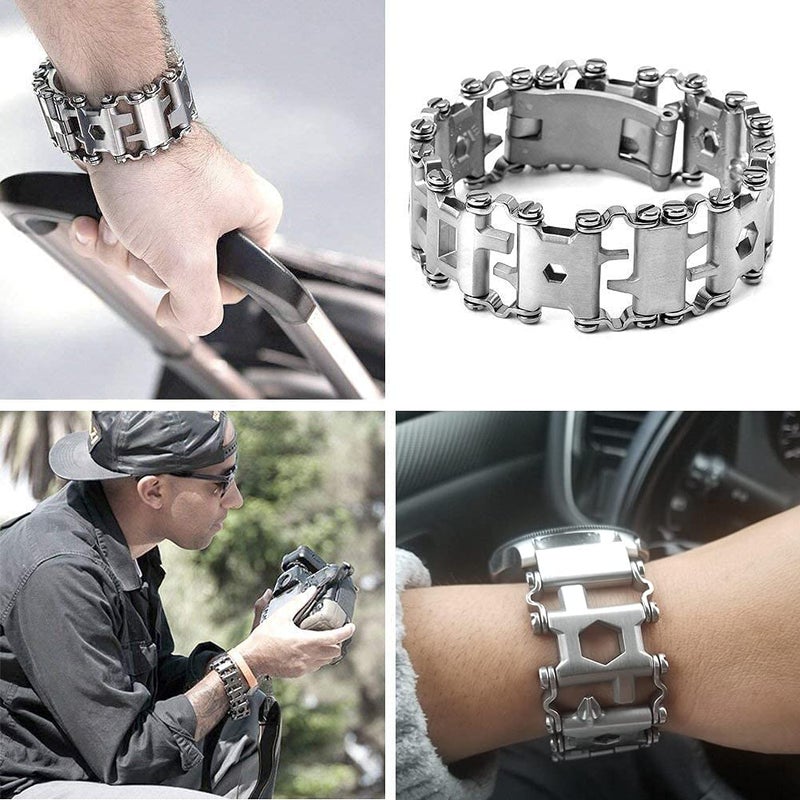 Lemasa Multitool Bracelet 29 in 1, 22cm Stainless Steel, Multi Tool Bracelet for Men Outdoor Travel Watch Strap, Multifunctional Wristbands, Portable Wearable Multitool Trend Bracelet with A Pry Tool - Image 3
