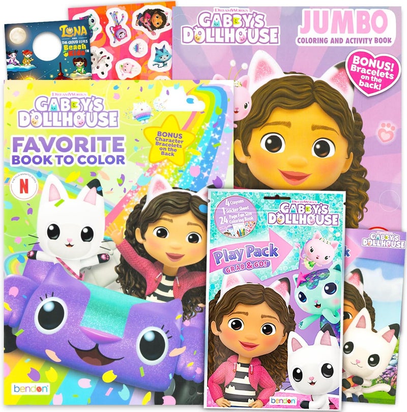 DreamWorks Gabbys Dollhouse Coloring Book Set for Girls  Bundle with 3 Gabbys Dollhouse Activity Books with Coloring Pages Activities Games Stickers Crayons More - Image 1