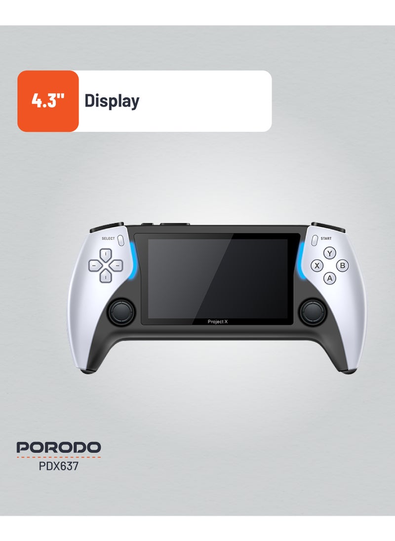 porodo - 4.3" Handheld Game Console 8GB / 7 Emulators & 50000+ Games / E-Book Reading / HDMI Video Output - Black and White - Image 1