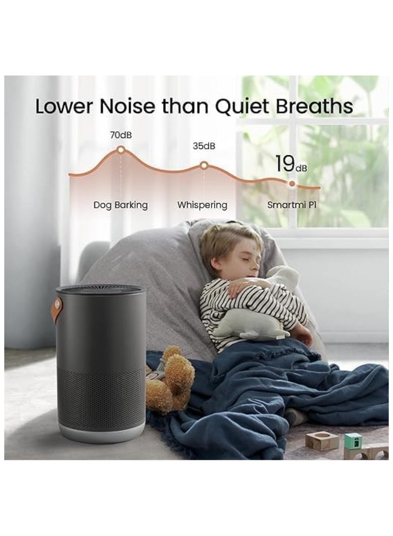 م.ا & ف'س أجهزة تنقية الهواء المنزلية، تعمل مع HomeKit Alexa، جهاز تنقية هواء ذكي بمقبض، وضع تلقائي، 19 ديسيبل، 0.08 ميكرومتر من الجسيمات الملتقطة، P1 رمادي غامق - Image 4