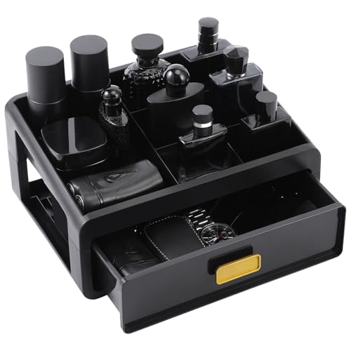 EHORIA Organizer For MenBathroom OrganizersCologne OrganizerDresser OrganizersBathroom Sink OrganizerCounter StorageCologne StandDrawer Perfume Display HolderGifts for MensBLACK - Image 1