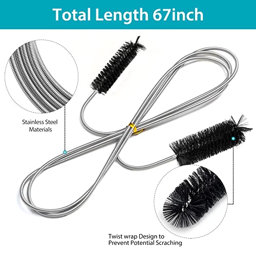 RayTour Extra-Thick Drain Brush with Stronger Spring - 67-Inch Flexible Pipe Cleaning Tool - Dual Bristle Heads - Ideal for Curved Pipes and Slim Holes – Black - Image 2