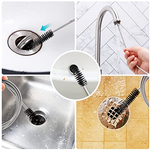 RayTour Extra-Thick Drain Brush with Stronger Spring - 67-Inch Flexible Pipe Cleaning Tool - Dual Bristle Heads - Ideal for Curved Pipes and Slim Holes – Black - Image 5